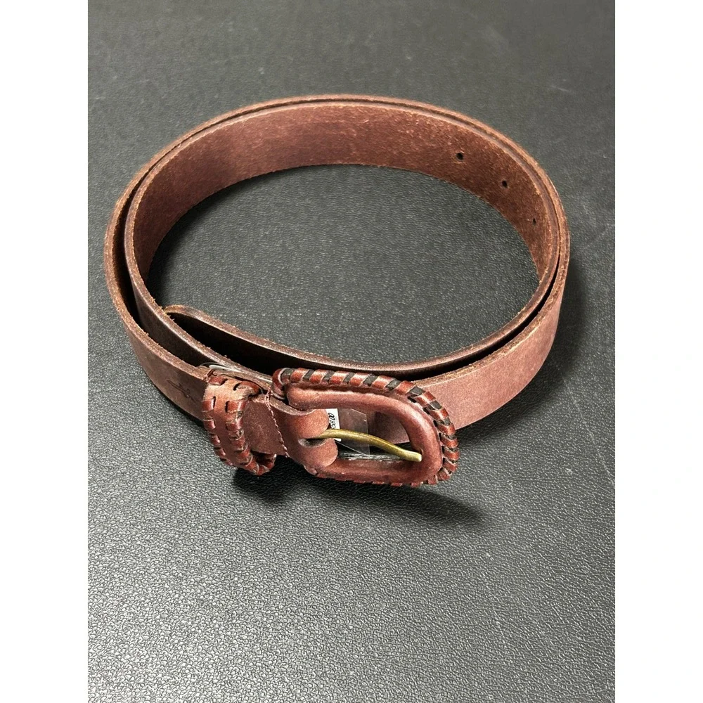 New Frye Brown Leather Belt Medium Covered Buckle Lacing DC1387-200 - AC